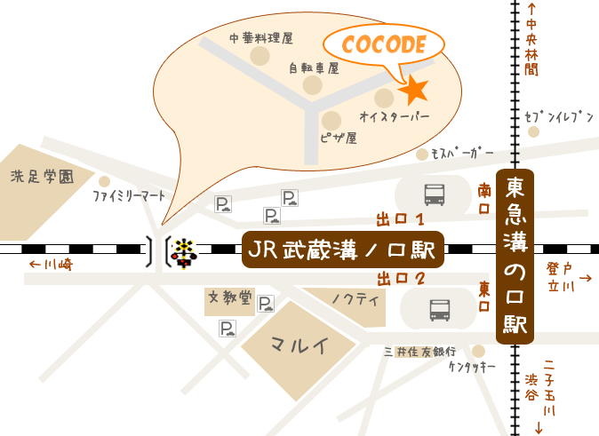 溝の口駅からココデへのアクセスマップ